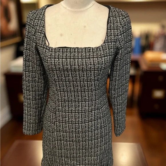 Christian Lacroix Women’s Size O (S) Monochrome Long Sleeve Tweed Dress - Picture 9 of 14